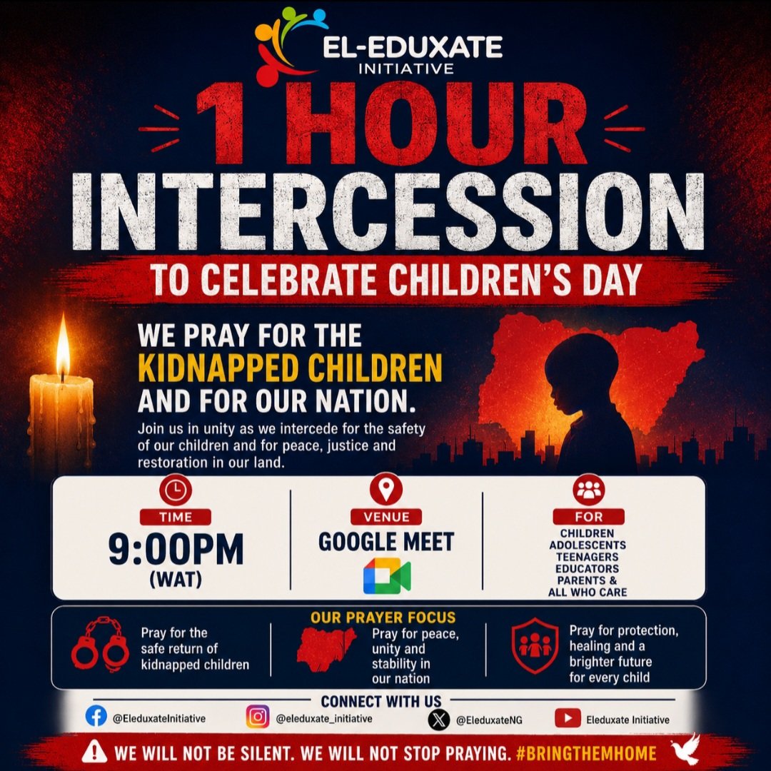 el_eduxate's tweet photo. We celebrate Children's day today by making intercession for our captured children in the hands of cruel and carlos bandits.

Join us by 9pm today.
Venue: Google Meet 
https://t.co/j6otI5Jkih

God bless you
#morenanarcogobierno #childrensday https://t.co/rl3BsCjLXg