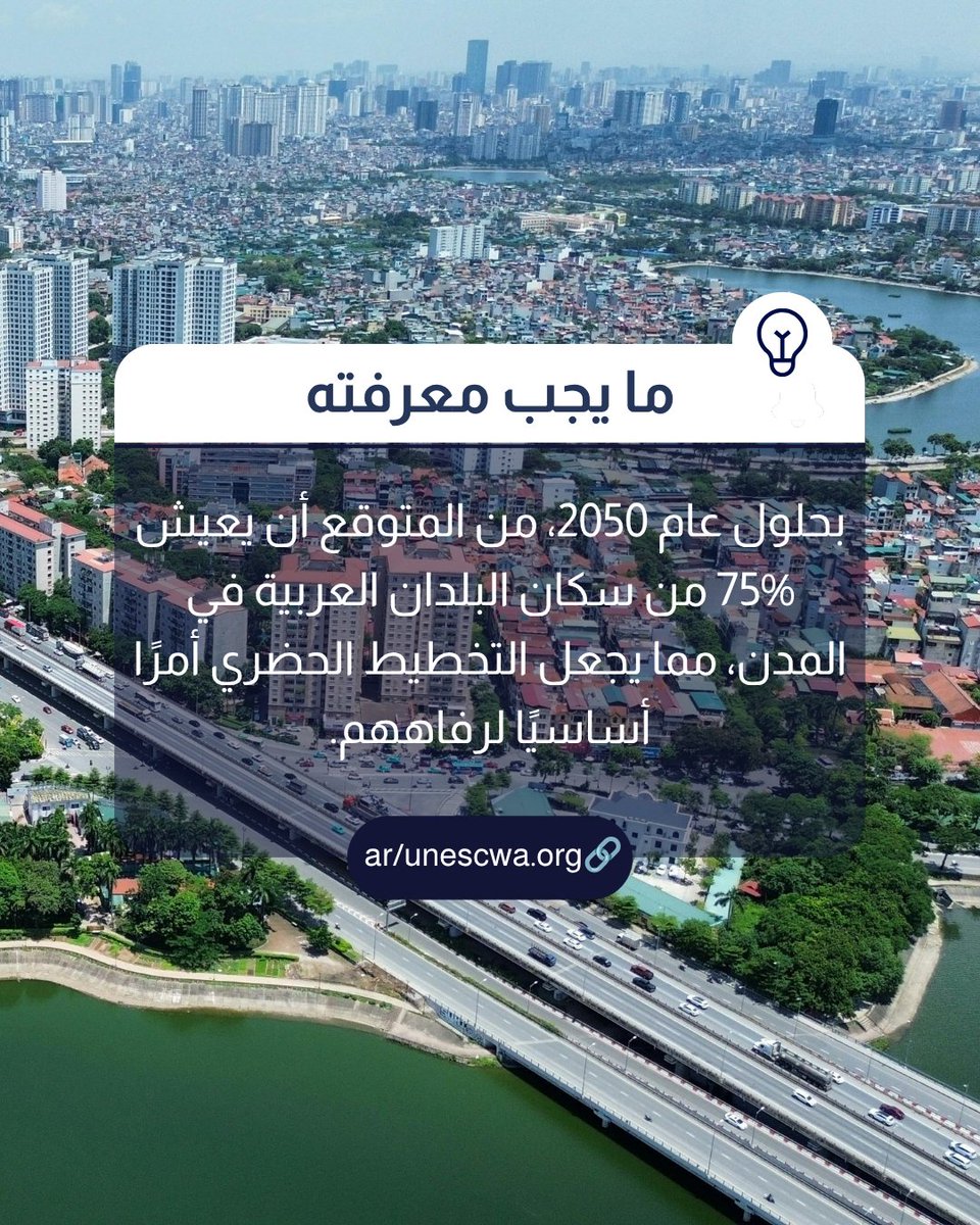 UNESCWA's tweet photo. مع تزايد التوسع الحضري، تبرز الحاجة إلى مدن أكثر شمولًا واستدامة، من خلال الاستثمار في بنية تحتية قادرة على الصمود، وسكن ميسور التكلفة، ومساحات خضراء، وخدمات تضمن جودة حياة أفضل للجميع. 🌱🚉🏙️

اطّلعوا على أحدث تقرير لـ #الإسكوا حول التقدم نحو تحقيق أهداف التنمية المستدامة في المنطقة العربية لعام 2026: https://t.co/hbEf4alMlH