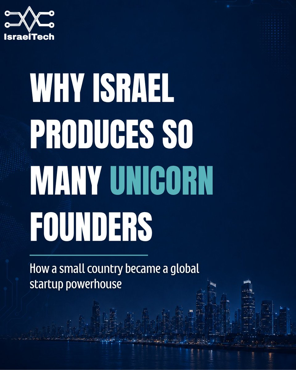 IsraelTech's tweet photo. Israel is producing unicorn founders at one of the highest rates in the world.

Israeli immigrants in America are 162.5× more likely to found unicorn companies than native born Americans the highest rate among major countries measured.

From AI to cybersecurity, Israel’s startup ecosystem is built for speed, resilience, and global scale.

Source: @cremieuxrecueil