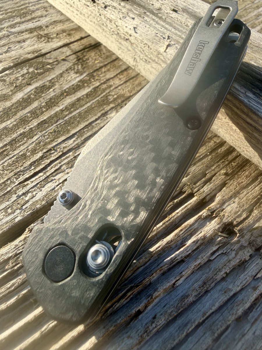 freegwe's tweet photo. Carry of the Day 5/27/26. The USA Built Kershaw Bel Air with a Clip Point Magnacut Stonewashed Blade. I ordered Carbon Scales from VotixEDC in Australia. He makes the highest quality aftermarket scales I have ever seen. I have several more coming from him. Happy Wednesday all!! https://t.co/4dgOAMK4E9