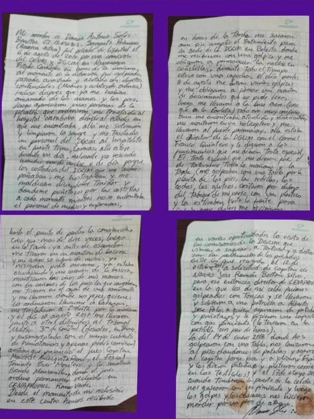 freddyzur's tweet photo. Tamara Sujú #Venezuela. Publico esta carta que me han hecho llegar perteneciente al Sto. 1ro #DarwinAntonioSolisBenitez del caso #Paramacay y las Torturas de las que ha sido victima, incluso estando en un hospital. EI M/G Ivan Hernandez Dala #DGCIM ordeno darle
"un trato especial"...@POTUS @marcorubio