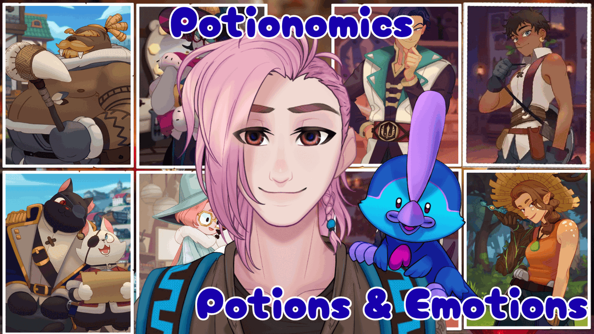 Sakutian's tweet photo. Hey pebbles! There's another Potionomics vod up on YouTube new. Check it out if you want to see me brew up some trouble. #vtuber #potionomics https://t.co/RJrjiFpiBR