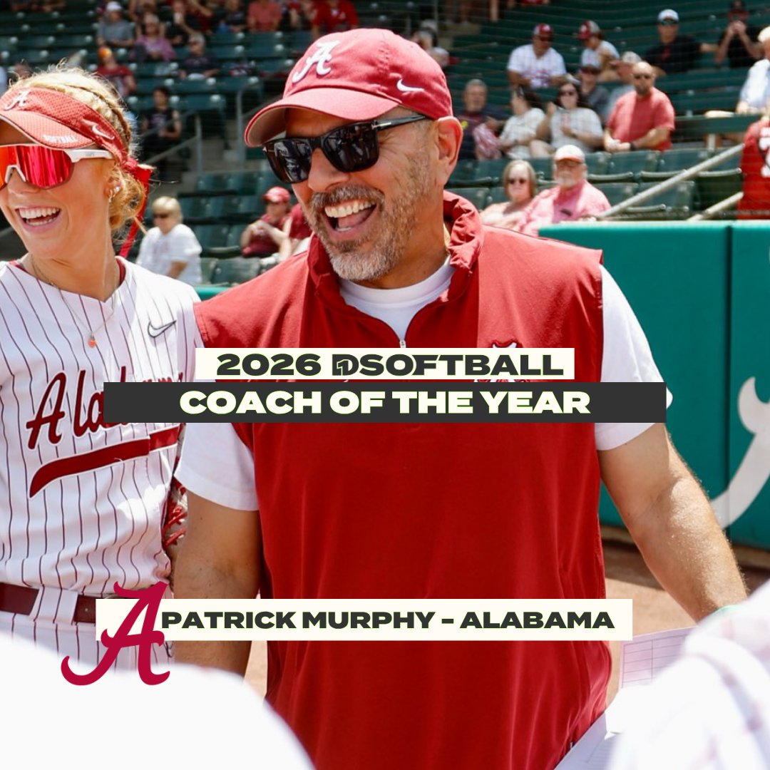 D1Softball's tweet photo. Coach of the Year: Patrick Murphy, Alabama

Credit for the Crimson Tide program’s rise this season belongs heavily on Murphy’s shoulders, as Bama has excelled on every side of the ball and earned the No. 1 seed in the NCAA tournament.

🔗 https://t.co/zjIj2NsH96 https://t.co/EaPxWdI7MQ