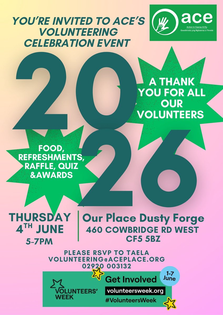 Writing_Reflex's tweet photo. ACE Volunteer Awards 2026 on the 4th June 5pm, as a special thank you event to all volunteers. https://t.co/xPdaxjSUqi