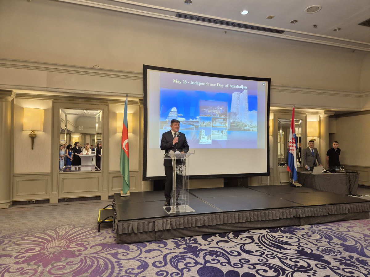 A_L_Imanov's tweet photo. An official reception on the occasion of the Independence Day of #Azerbaijan was held in Zagreb. My sincere gratitude to H.E. Mr. Tomislav Galić, State Secretary of the Ministry of Defence of the Republic of Croatia for addressing the event. https://t.co/FgpgGLWlSJ