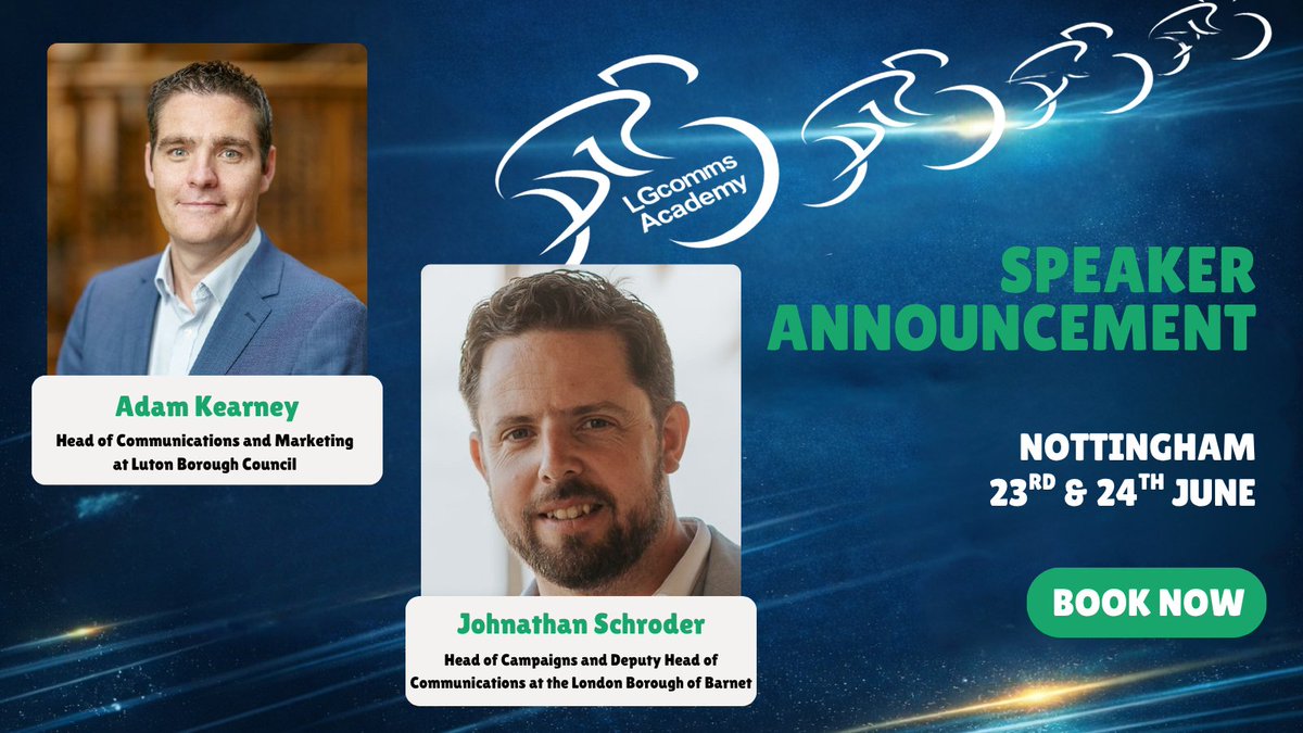 LGcomms's tweet photo. Speaker announcement: Adam Kearney from Luton Borough Council and Johnathan Schroder from the London Borough of Barnet will be joining us at LGcomms Academy 2026 for a panel discussion on community cohesion and effective engagement.
Book now: https://t.co/MLNXcjQ5QC https://t.co/uUociEoWMl
