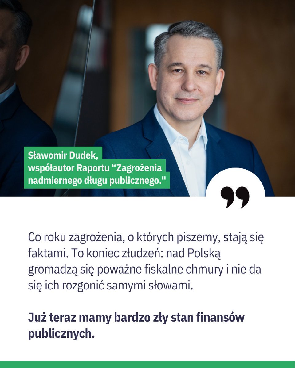 IFP_OrgPL's tweet photo. „Co roku zagrożenia, o których piszemy, stają się faktami" – mówił dr Sławomir Dudek @DudSlaw, ówczesny prezes IFP i współautor raportu „Zagrożenia nadmiernego długu publicznego", w rozmowie z Rzeczpospolitą.

Od 2021 roku Raport śledzi stan polskich finansów publicznych i wskazuje potencjalne szanse oraz zagrożenia. Przez cztery edycje autorzy wskazywali https://t.co/fwIgE5BYFW. na tendencję wzrostową długu. W 2026 roku ten wyniesie 65% PKB.

Autorzy Raportu przedstawiają rekomendacje dla rządu w każdej z edycji. Zeszłoroczna wskazywała https://t.co/fwIgE5BYFW. na potrzebę ograniczenia potrzeb pożyczkowych budżetu oraz znalezienia stabilnych źródeł finansowania rosnących wydatków na obronność.

2 czerwca w Sopocie premiera VI Edycji – sprawdzimy, co się zmieniło od ostatniego Raportu.

Zobacz poprzednie edycje Raportu "Zagrożenia nadmiernego długu publicznego" → https://t.co/0P7RMxzZpf