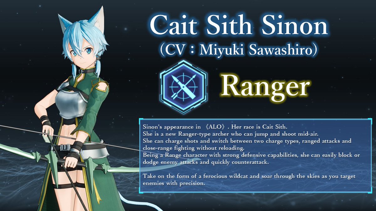 saogames's tweet photo. ◥◣New Playable Character Incoming!✨◢◤

Cait Sith Sinon (CV: #MiyukiSawashiro) joins #SAOFD! 🌊

A new Ranger-type archer who can jump and shoot mid-air!

▌Role: RANGER
▌Get it: In-game STORE from 6/4!

Discount available until 6/18! Don't miss out!📢

#SAO #GGO https://t.co/ZKsbgbhTgp