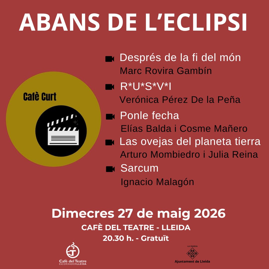 cafecurtlleida's tweet photo. Última sessió abans de les vacances d'estiu. 
No sabem si el món s'acabarà, però per anar preparant-ho, us proposem algunes històries postapocalíptiques i distòpiques.
🗓 dimecres, 27 de maig
🕤 20.30 h
📌 @cafedelteatre
Entrada gratuïta

Els vespres són curts al Cafè. https://t.co/Weixg1qzGJ