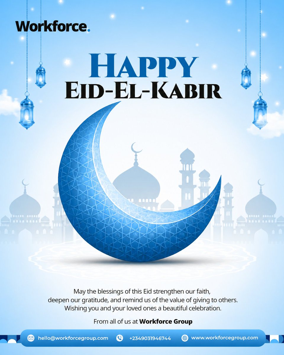 workforce_group's tweet photo. Eid Mubarak to you and your family,
From all of us at Workforce.

#EidMubarak #EidElKabir #EidAlAdha2026 #SallahCelebration #WorkforceGroup #Community https://t.co/CSvJTU4is3