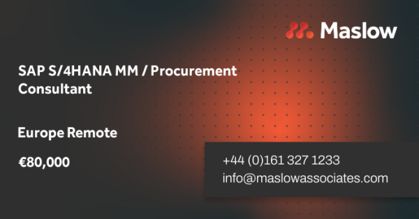 MaslowTweets's tweet photo. New opportunity! SAP S/4HANA MM / Procurement Consultant, €80,000 - #EuropeRemote. https://t.co/CAPqDDzjBp https://t.co/RVA2ekjX6g