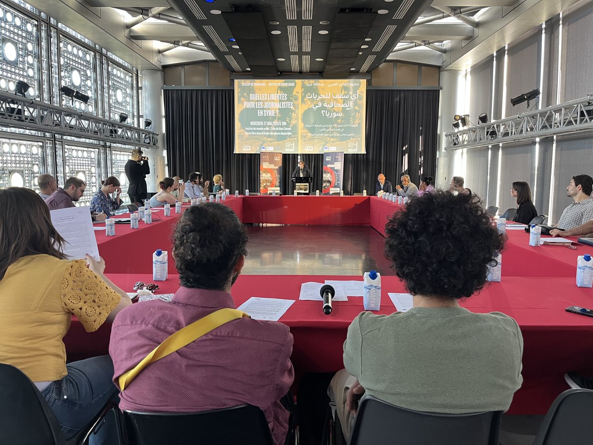 SahafaMed's tweet photo. La 3e édition de nos Rencontres Sahafa Med avec l'@imarabe a démarré ce matin.

50 journalistes réuni·es tout au long de la journée pour débattre ensemble de la liberté de la presse et l'état du journalisme en Syrie. 

@EU4MENAGulf @DIMED_MEAE @CFCopies @ARIJNetwork 

#bosalah https://t.co/6uogkOJOSP