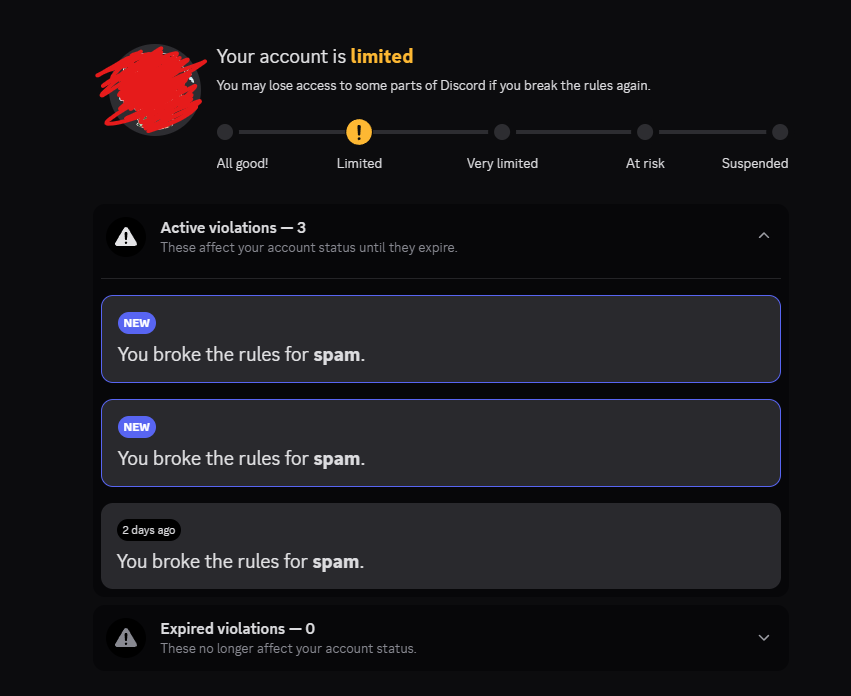 thebobsquad's tweet photo. Hey @discord_support I'm really tired of having to face this for 3 days straight, can you please just lift the limit, I'm just talking with people -_- https://t.co/MOX0vL4Coe