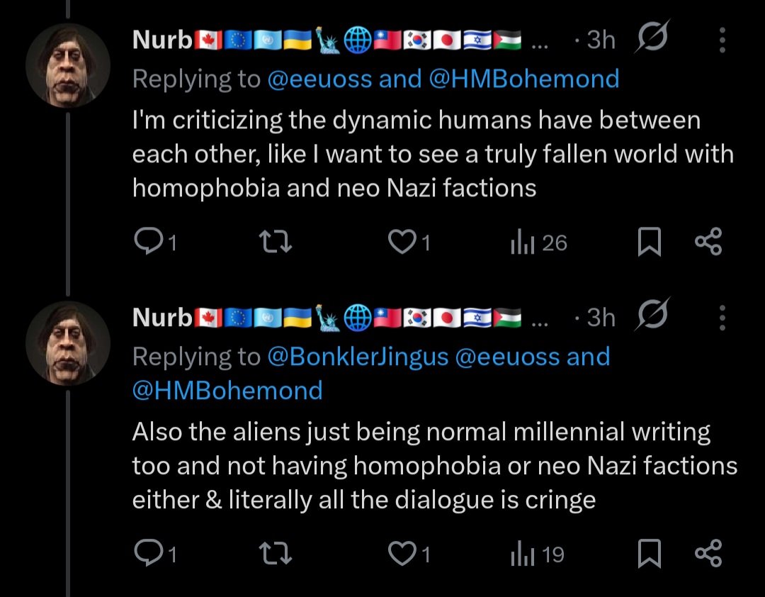 MROGI4O2's tweet photo. @BonklerJingus @eeuoss @HMBohemond I think I would be bored to tears if the conflict just stayed: real life stupid discourse but in space. You being unable to suspend disbelief if people with differences finally get along (after literally centuries of conflict, mind you) feels like it's not the writer's problem. https://t.co/PrRDjX6Zva