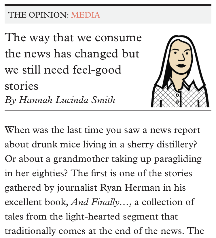 hannahluci's tweet photo. Drunk mice, skateboarding dogs and paragliding grandmas: here's my ode to the 'And finally' stories for @MonocleMag's newsletter, and my thoughts on how editors can bring them back.
https://t.co/5AuICRovG7 https://t.co/pGQu4AwkG1