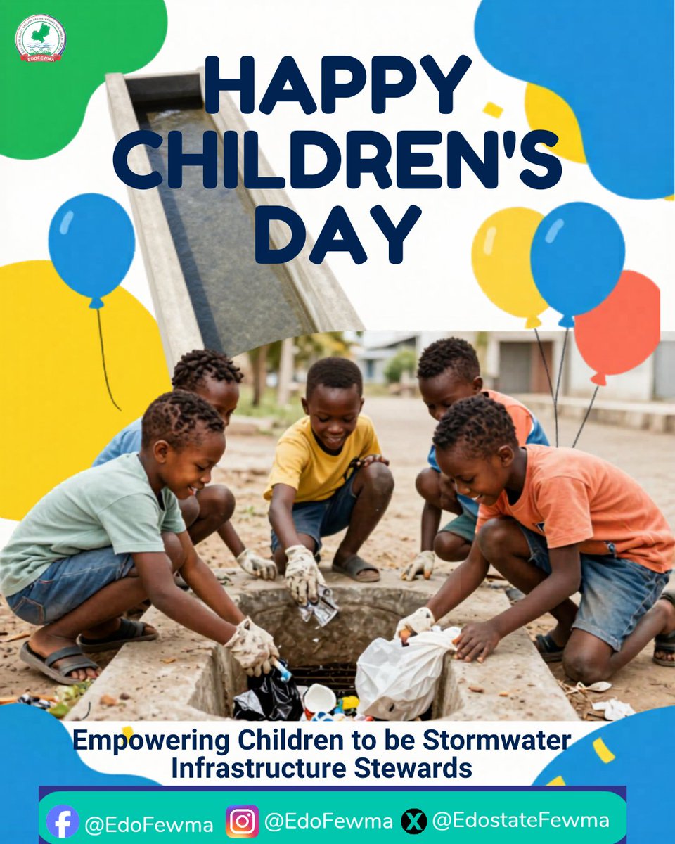 EdoStateFEWMA's tweet photo. Happy Children's day.
Let's teach our children to be Stormwater Stewards. https://t.co/S4uFgbQ5zl