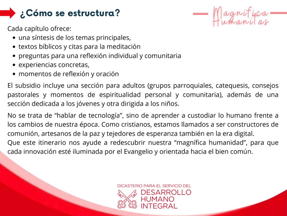 vaticanIHD_ES's tweet photo. 📣 #MagnificaHumanitas: El Dicasterio @vaticanIHD_ES pone a disposición una propuesta pastoral con recursos orientados a facilitar la comprensión y profundización de la Encíclica. 

Descarga el kit aquí 👇
https://t.co/Ni1iAOyTeb https://t.co/vLFHKRTkAX