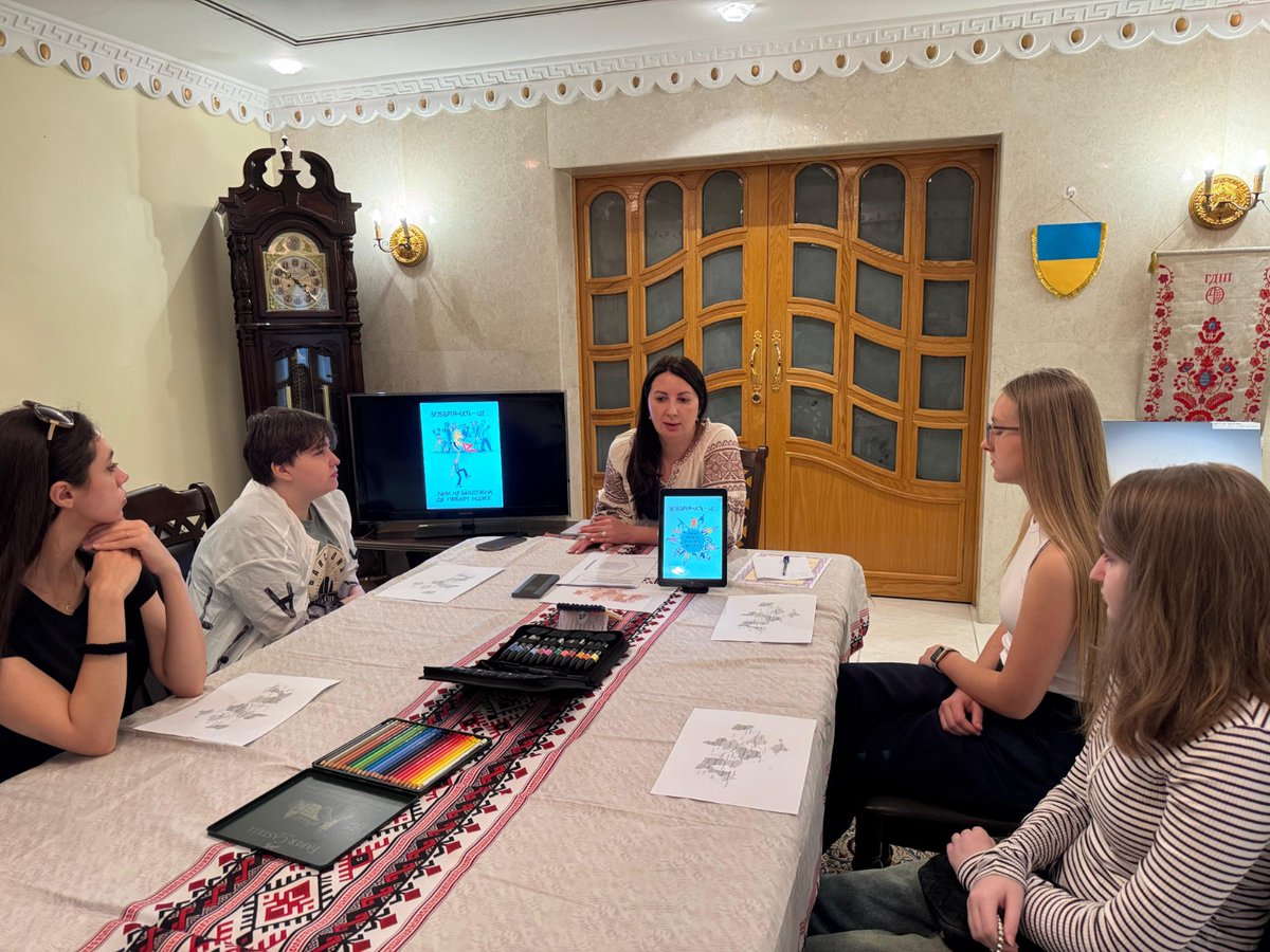 UKRinKWT's tweet photo. National Accessibility Week: students of Ukrainian school joined a thematic lesson in the Embassy of Ukraine. The Discussion focused on inclusivity, equal opportunities, and respectful communication. Ambassador @MaxSubkh presented certificates upon completion of the school year. https://t.co/6T3pfxu3TT