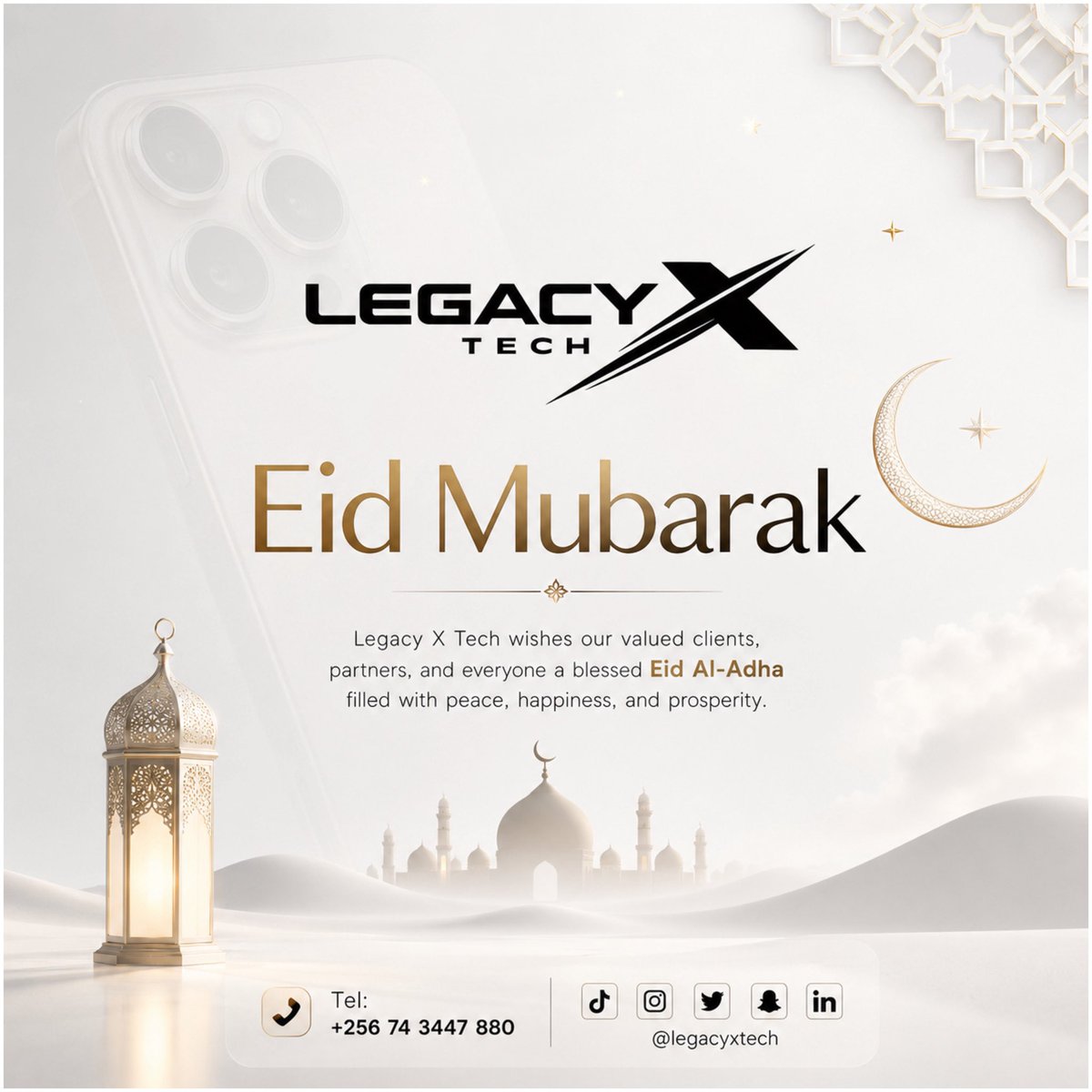 Legacyxtech's tweet photo. ✨ Eid Mubarak from Legacy X Tech  Wishing you peace, prosperity, and joy this Eid Al-Adha. Your trusted tech partner, today and always. https://t.co/uTluekOsSk