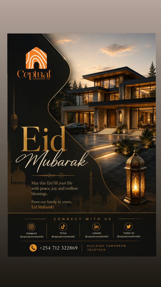Ceptualcons_ltd's tweet photo. Eid Mubarak from Ceptual Consultants Ltd 🌙✨
Wishing you peace, prosperity, and beautifully built dreams this festive season.
#EidMubarak #CeptualConsultantsLtd #architecturedesigns #ProjectManagement #architecturalconsultancy https://t.co/K6McTKb3GK
