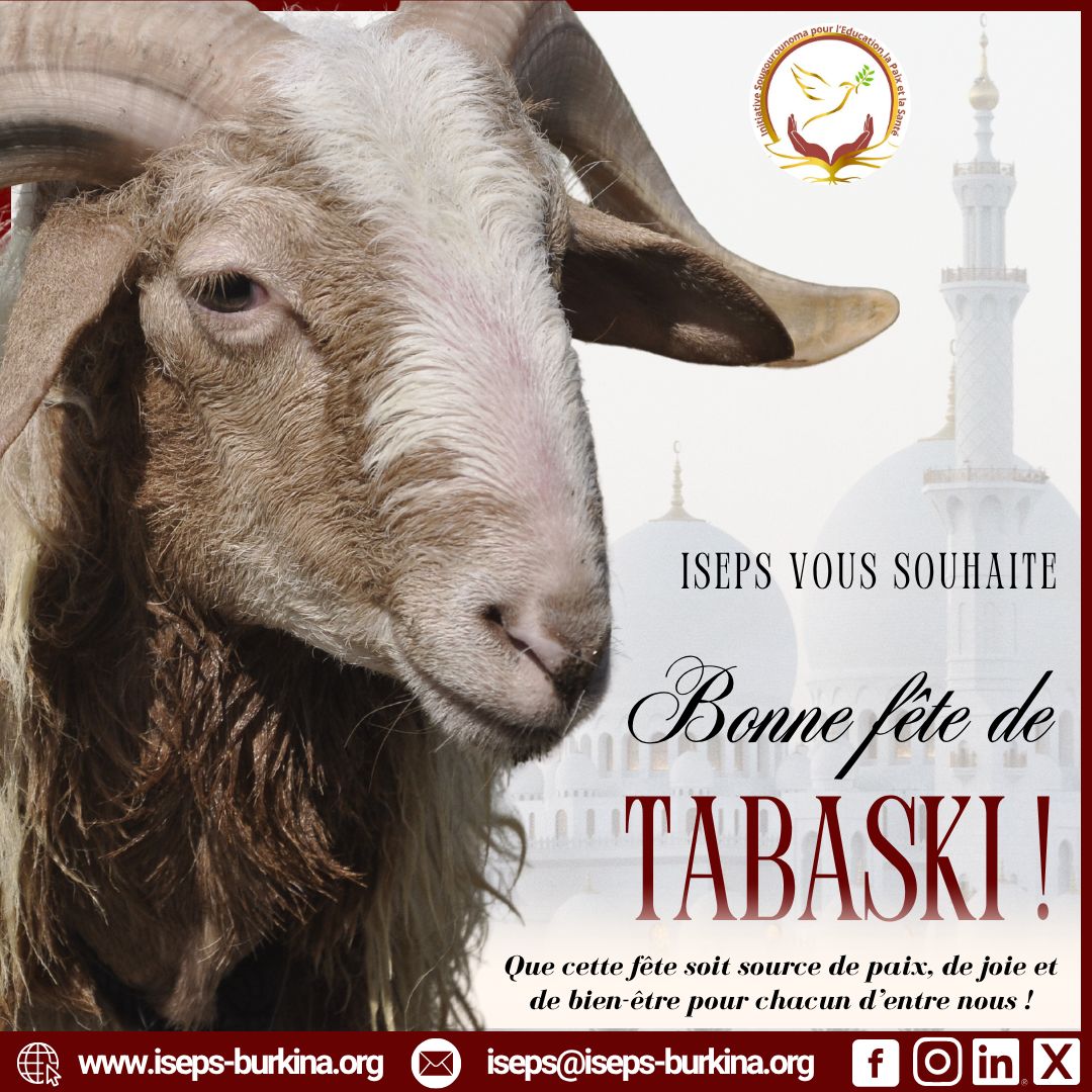 IsepsOrg's tweet photo. 𝐁𝐨𝐧𝐧𝐞 𝐟𝐞̂𝐭𝐞 𝐝𝐞 𝐓𝐀𝐁𝐀𝐒𝐊𝐈 !
Que cette célébration soit un moment de paix, de partage et de fraternité.
À tous et à toutes, nous vous souhaitons une fête remplie de bénédictions, de joie et de cohésion !!!

#ISEPS #TABASKI #PaixetCohésion https://t.co/LS1ClLs1V2