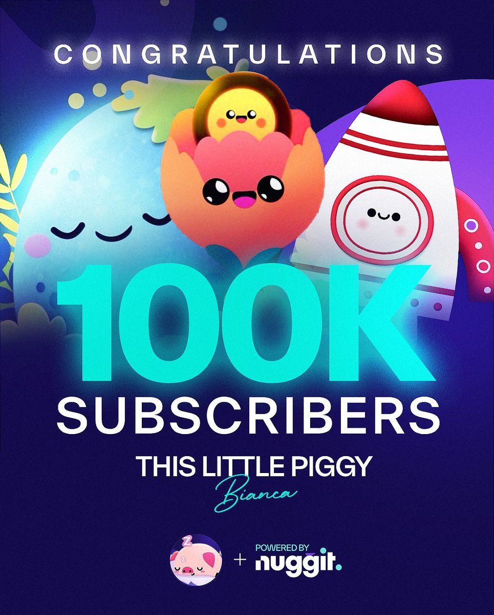 go_nuggit's tweet photo. 100,000 subscribers. For a channel built on bedtime routines and quiet consistency, that's a number worth stopping to appreciate. 🎉

Nurtured through consistency, care, content that parents and kids genuinely love.

Huge congrats to @BedtimeVideos This Little Piggy from everyone at Nuggit. On to the next one. 🎊