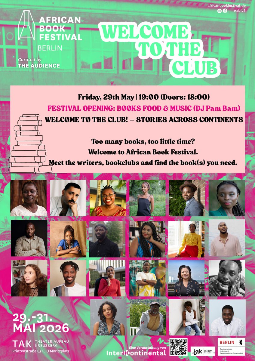 NiqMhlongo's tweet photo. African Book Festival in Berlin. Theater Aufbau, Prinzenstrasse 85F, Kreuzberg. 29-31 May 2026. Visit: https://t.co/iddzCD3oLo for more infor https://t.co/iBgNbjq0sX