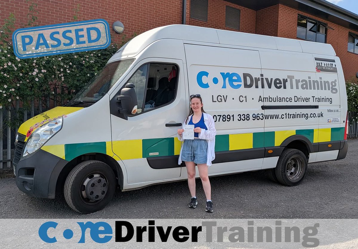 driver_cor91706's tweet photo. Congratulations Megan Carr with a first-time C1 pass at Watnall Test Centre yesterday. Thank you for choosing Core Driver Training, we wish you every success with your future career. 😁🚑

#TeamCore https://t.co/3T6c9Js8ek