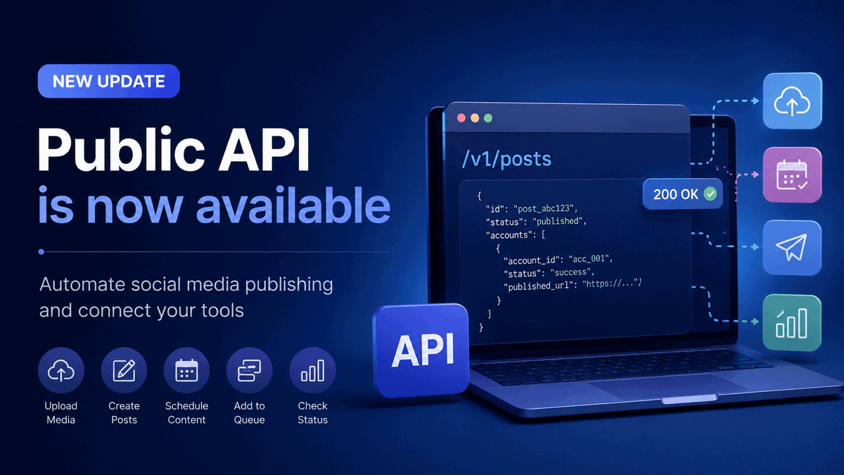 PostoriaApp's tweet photo. Postoria Public API is now available.

Create posts, upload media, schedule content, add posts to queues, and check publishing status from your own tools.

Available on Pro and Agency plans.

https://t.co/fKslM4y5g5 https://t.co/SrYJJQjrJN