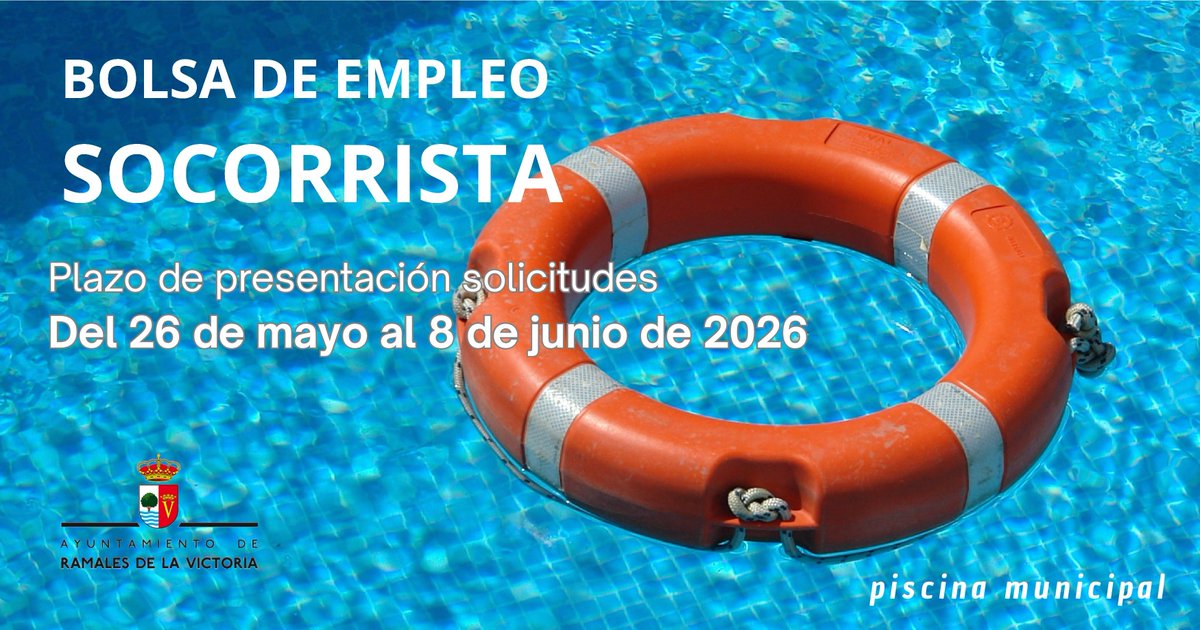RamalesInforma's tweet photo. 🛟 BOLSA DE EMPLEO
Socorrista acuático para la piscina municipal
Plazo de presentación solicitudes
Del 26 de mayo al 8 de junio de 2026
+info 👉https://t.co/1GIaQsQNcP https://t.co/Ph5hqca9Ut