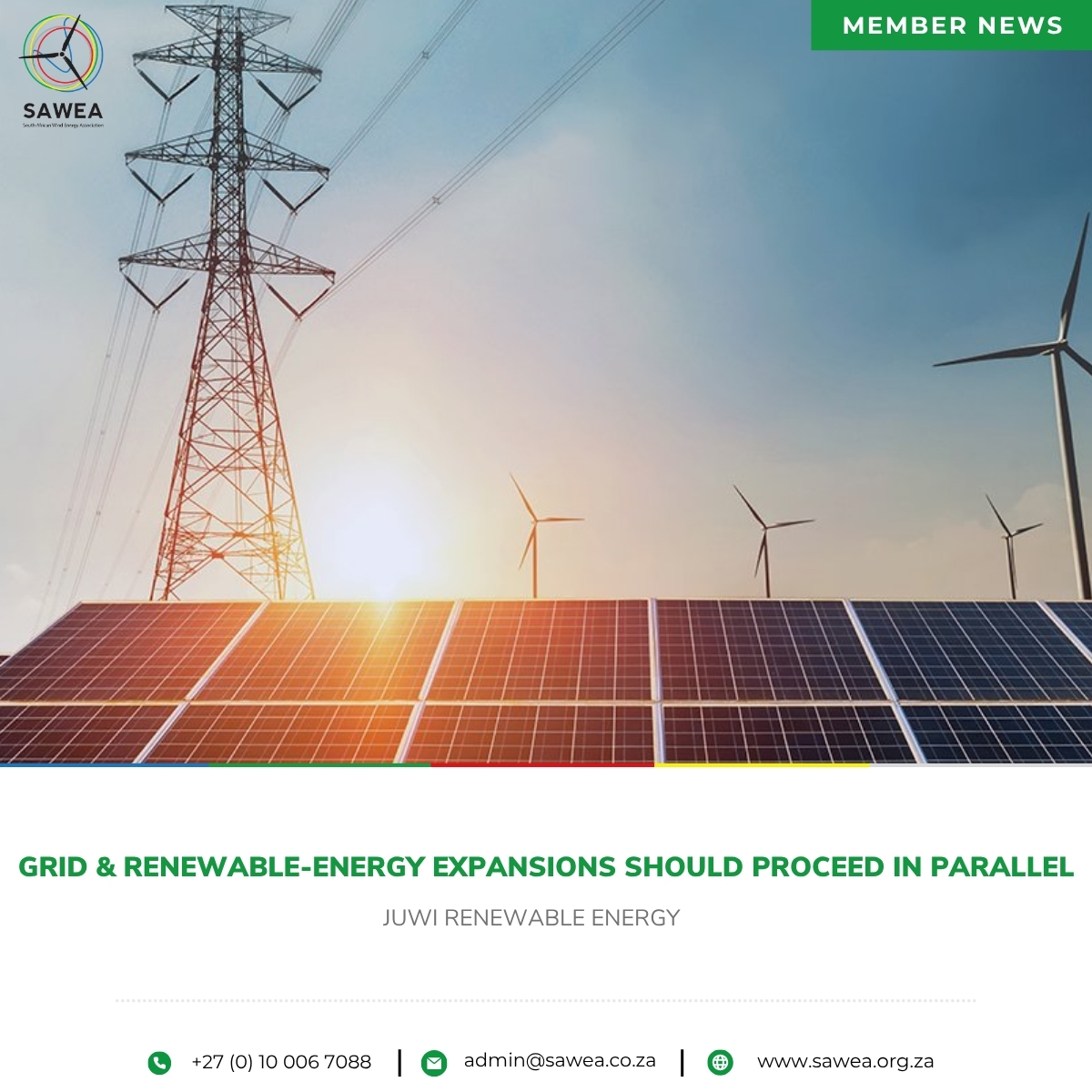 _sawea's tweet photo. Grid and Renewable Energy Expansion Must Move Together

As South Africa advances its energy transition, renewable energy growth and grid expansion must progress in parallel.
Speaking at @EnlitAfrica 2026, Beth O'Connor of @JuwiAfrica Renewable Energy highlighted the importance of transmission infrastructure, policy certainty and coordinated planning to unlock investment and connect future wind and solar projects.

With many renewable energy resources located in grid-constrained regions, grid readiness is becoming a key factor in the country's energy future.

Read more: https://t.co/f04n7U1c2M

#SAWEA #LeadingWithWind #WindEnergyAdvocacy