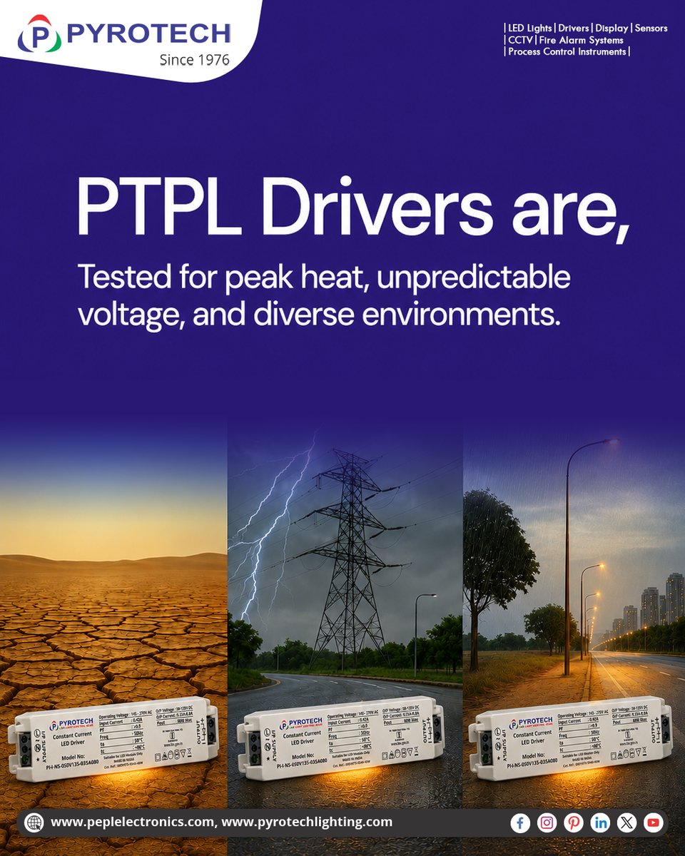 Pyrotechlight's tweet photo. Pyrotech LED Drivers are built for performance in demanding environments.
Designed for stable output, energy efficiency, and reliable outdoor operation across infrastructure and commercial lighting projects.
#Pyrotech #LEDDrivers #OutdoorLighting #StreetLight https://t.co/Pb9dGFjtWR