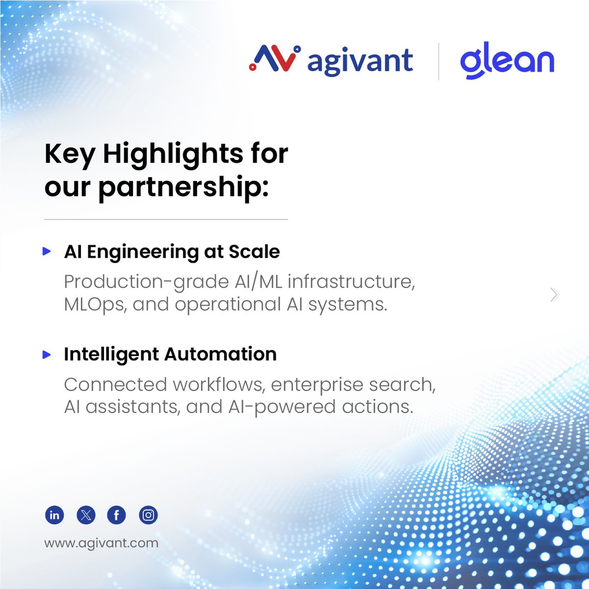 AgivantTech's tweet photo. Excited to announce Agivant Technologies’ collaboration with Glean to help enterprises accelerate the next wave of AI transformation through Work AI, Agentic AI systems, and enterprise-scale intelligent automation.

Press release: https://t.co/5U2n1yes9I

#Agivant #Glean https://t.co/IXUt6eCOVx