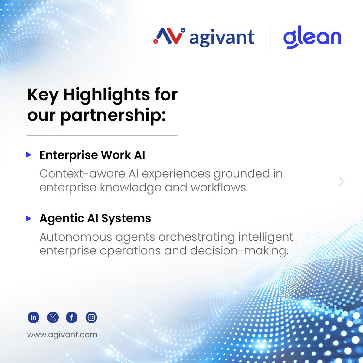 AgivantTech's tweet photo. Excited to announce Agivant Technologies’ collaboration with Glean to help enterprises accelerate the next wave of AI transformation through Work AI, Agentic AI systems, and enterprise-scale intelligent automation.

Press release: https://t.co/5U2n1yes9I

#Agivant #Glean https://t.co/IXUt6eCOVx