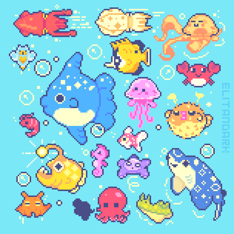 EliTanDark's tweet photo. A little ocean full of pixel creatures 🌊✨🐠🫧
#PixelArt #ドット絵 https://t.co/qONJrgjb6C