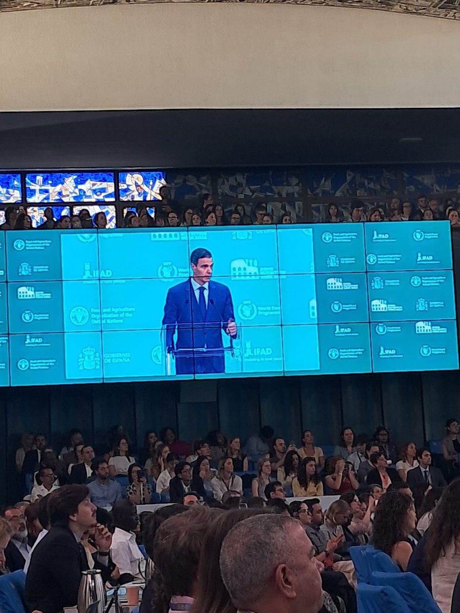 FranceONURome's tweet photo. À l’occasion de la #NutritionWeek à Rome, le Premier ministre 🇪🇸 Pedro Sánchez s’est exprimé à la @FAO sur les conséquences du conflit au Moyen-Orient sur la sécurité alimentaire. 

🗣️ Un rappel que la lutte contre la faim exige une mobilisation politique au plus haut niveau 🌾 https://t.co/fMePfMfweK