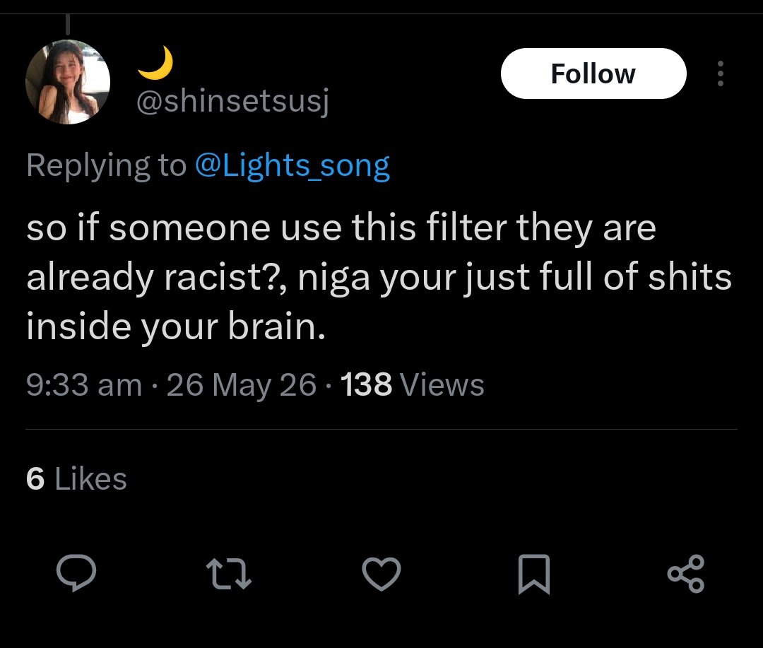 SuccessSuzzane's tweet photo. A 🍵 stan acc based on Phillipines using  "N" word to curse to support their fav 🍵 being racist??? Is this 🍵fandom full of racist or something??? And those 6 likes 😳 https://t.co/i170QRAow4