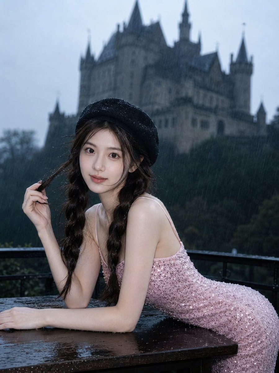 Gothic Rainy Castle Cinematic Portrait