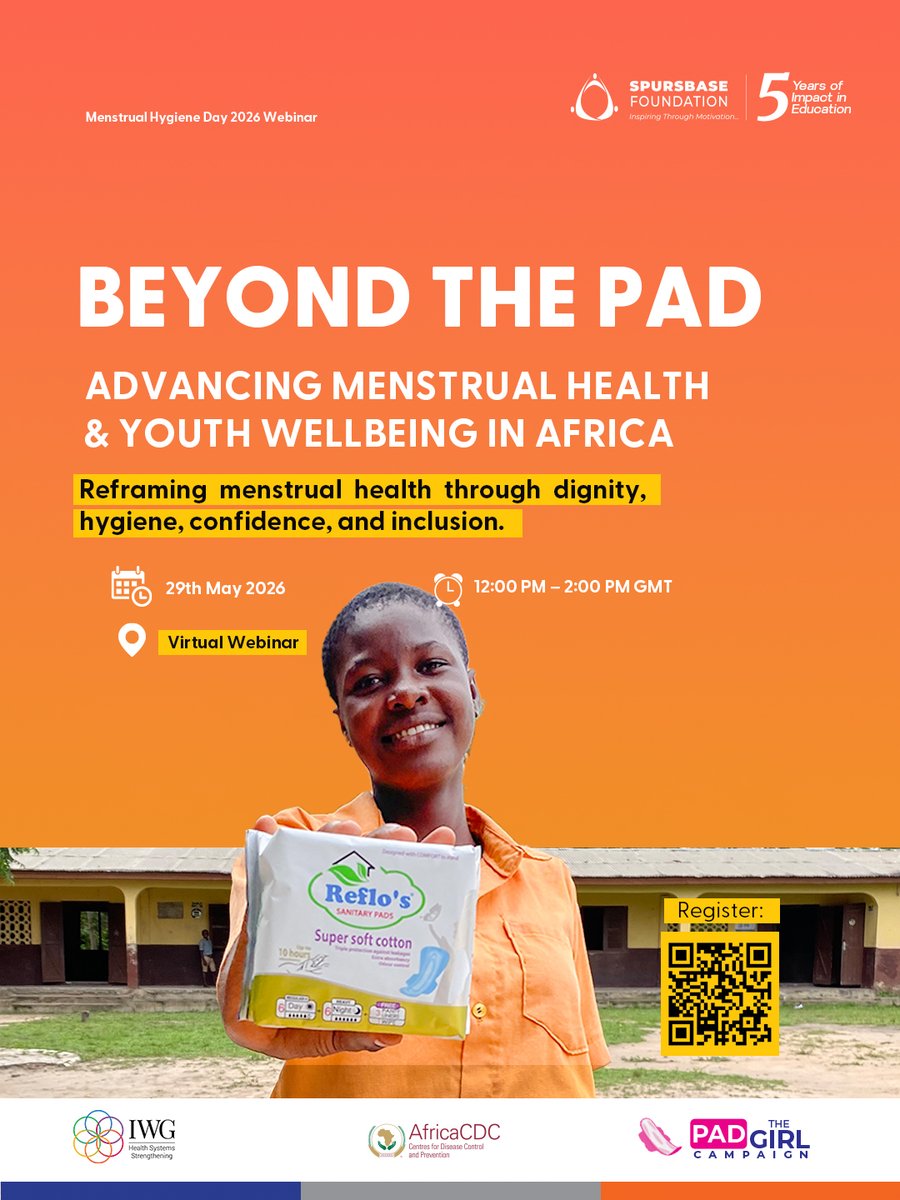 Spursbase_F's tweet photo. Are young girls in Africa truly being heard during menstruation? 🔴
Stigma &amp; silence still cause missed school. Join youth leaders &amp; changemakers this #MenstrualHygieneDay2026 to go #BeyondThePad.
🗓 Fri, 29 May | 12 PM GMT 📍 Virtual
Register: https://t.co/5ExJBJ1GEk https://t.co/KnzmbsnCPQ
