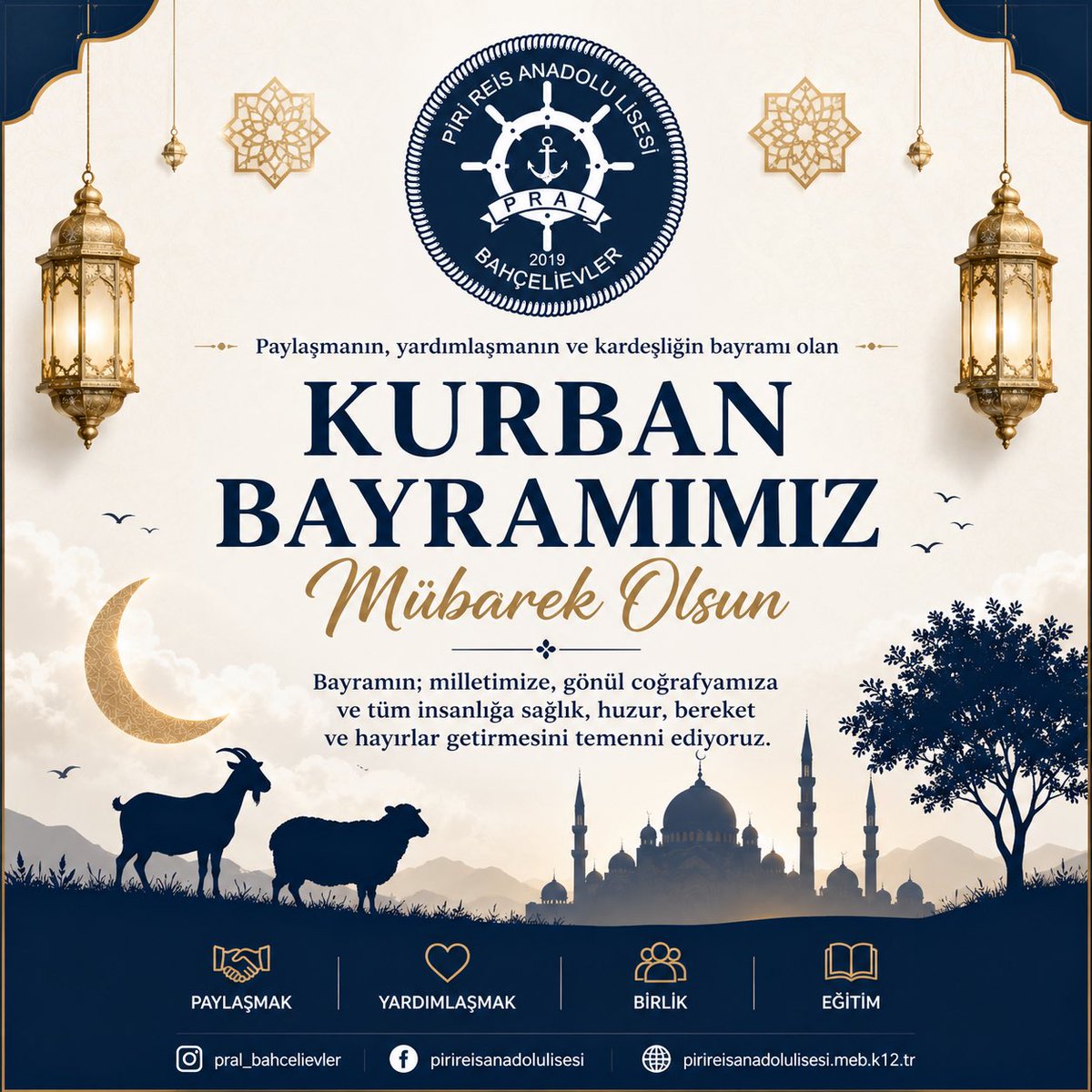piri_al's tweet photo. Kurban Bayramımız mübarek olsun.
Paylaşmanın, kardeşliğin ve bereketin bayramında; sağlık, huzur ve hayır dolu nice bayramlar diliyoruz.

Piri Reis Anadolu Lisesi

@istanbulilmem @bahcelievlermem @durmuscelikten https://t.co/9yUPOloCyb