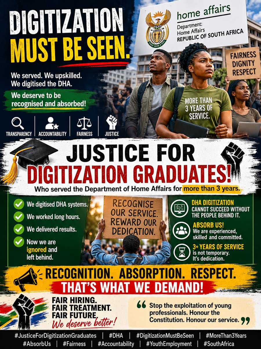 lastborn_67's tweet photo. @Leon_Schreib #JusticeForDigitisationGraduates
#RecogniseOurService
#DigitisationMustBeSeen
#AbsorbUs
#Fairness
#MoreThan3Years
#DHA https://t.co/TzP6L0Z1sY