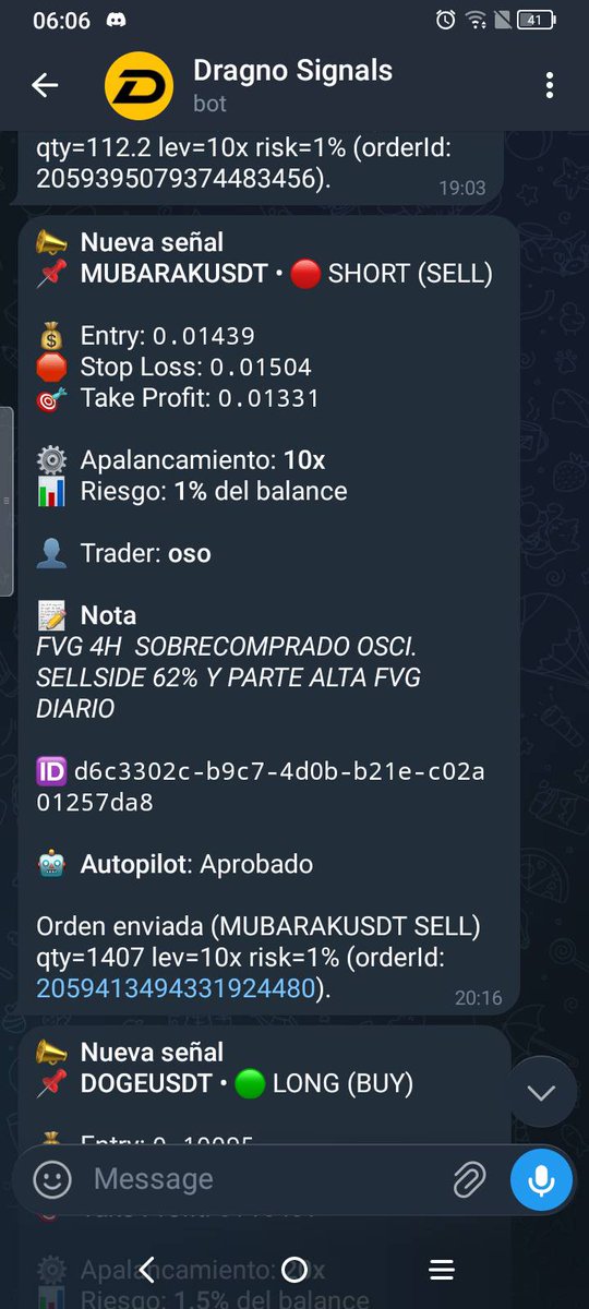 AIsidrin's tweet photo. Un ejemplo de las operaciones que estamos llevando a cabo dentro de la comunidad #Dragno el nuevo servicio de señales automáticas en telegram, solo tienes que preocuparte de tener telegram y una cuenta en el exchange, lo demás se ejecuta solo. Servicio exclusivo para miembros. https://t.co/jDHu8AQb5w