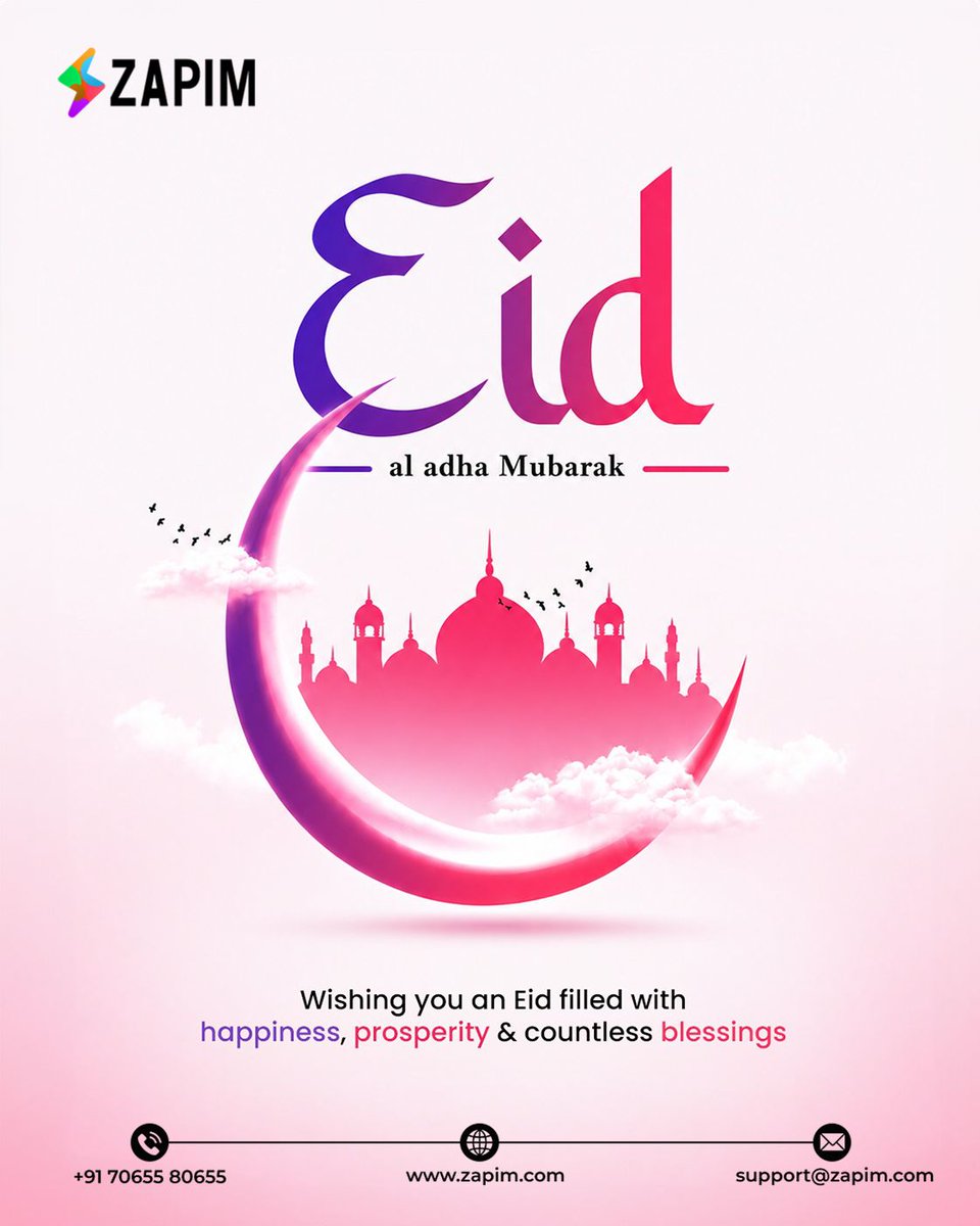 zapim_com's tweet photo. Celebrating moments of faith, gratitude, and togetherness. 🌙✨

🌙 Eid Mubarak from Team Zapim.

📞 +91 70 655 80 655
🌐 https://t.co/uFJ0fXglzN
✉️ support@zapim.com

#Zapim #EidMubarak #EidAlAdha #FestiveGreetings #Celebration #Prosperity #Happiness #Blessings #FestivalOfJoy https://t.co/WNtj4Djfma