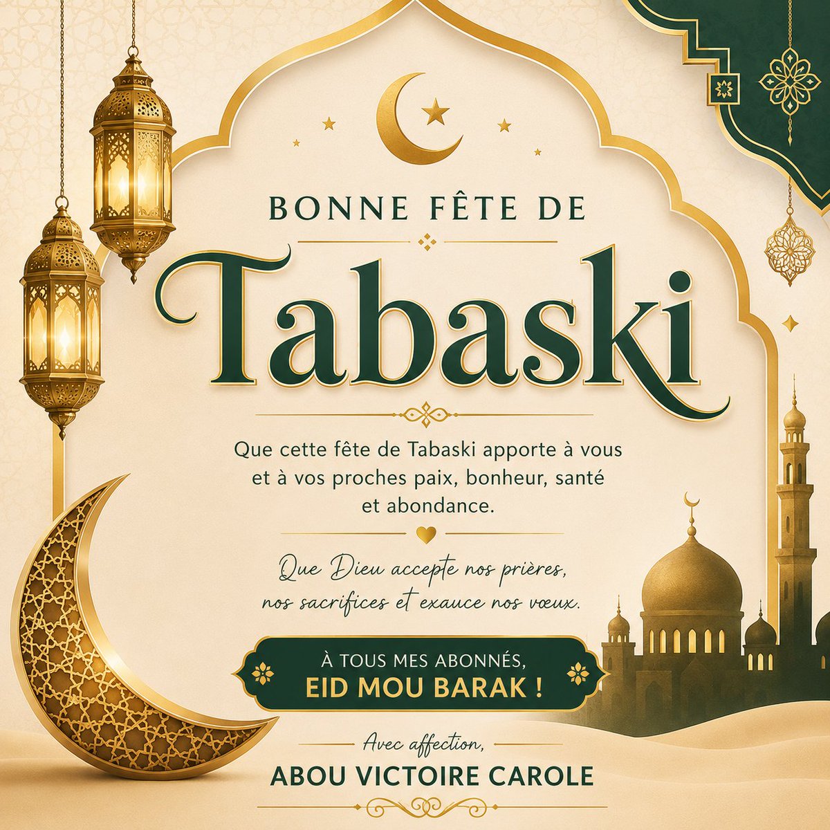 carolelablanche's tweet photo. En cette belle fête de Tabaski, je vous souhaite paix, amour, santé et abondance.
Que vos prières soient exaucées et que cette journée soit remplie de joie, de partage et de bénédictions auprès de vos proches.

Bonne fête de Tabaski à tous mes abonnés 🌙✨ https://t.co/uWDgZxDjs1