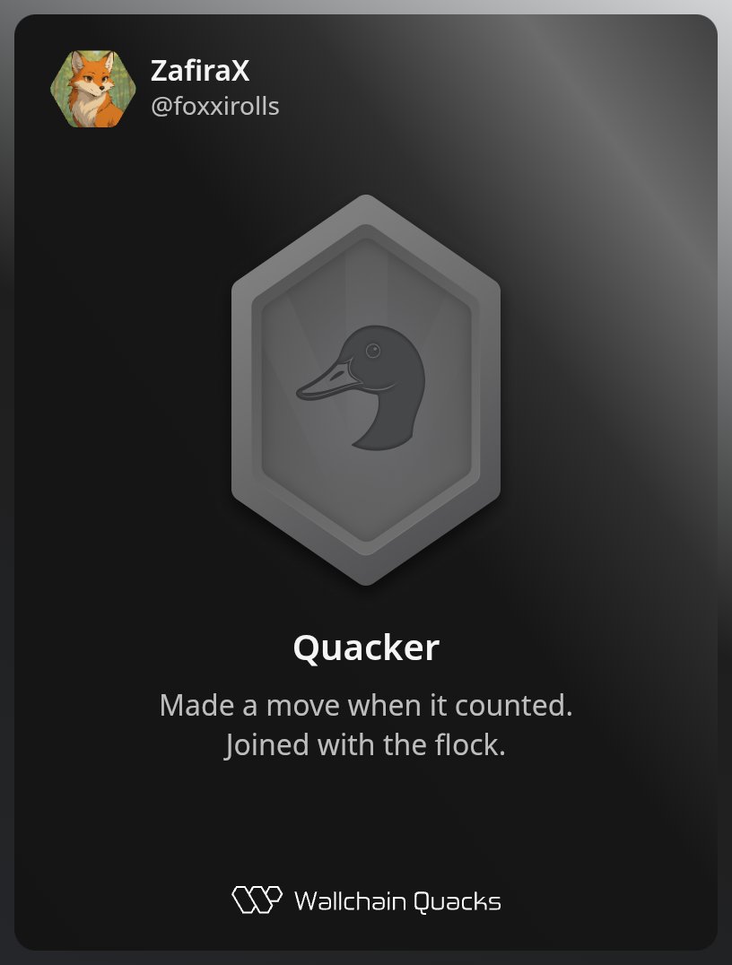 foxxirolls's tweet photo. Just unlocked the Quacker on @wallchain 🏆

How cool is that?

Feels great to have my contributions recognized.

How’s Wallchain Quacks been treating you so far?

Not on board yet? Drop a comment for an invite 👇🦆 https://t.co/JXdvqobG4T