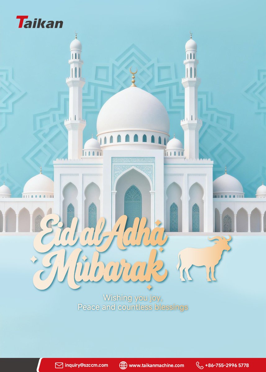 Taikan_Machine's tweet photo. Warmest Eid Al-Adha Greetings from Taikan Machine π
Wishing everyone health, prosperity, joy, and peace. π
#EidAlAdha #EidMubarak #TaikanMachine #Manufacturing #cnc #MachineTool https://t.co/Y5wEhyFqNA