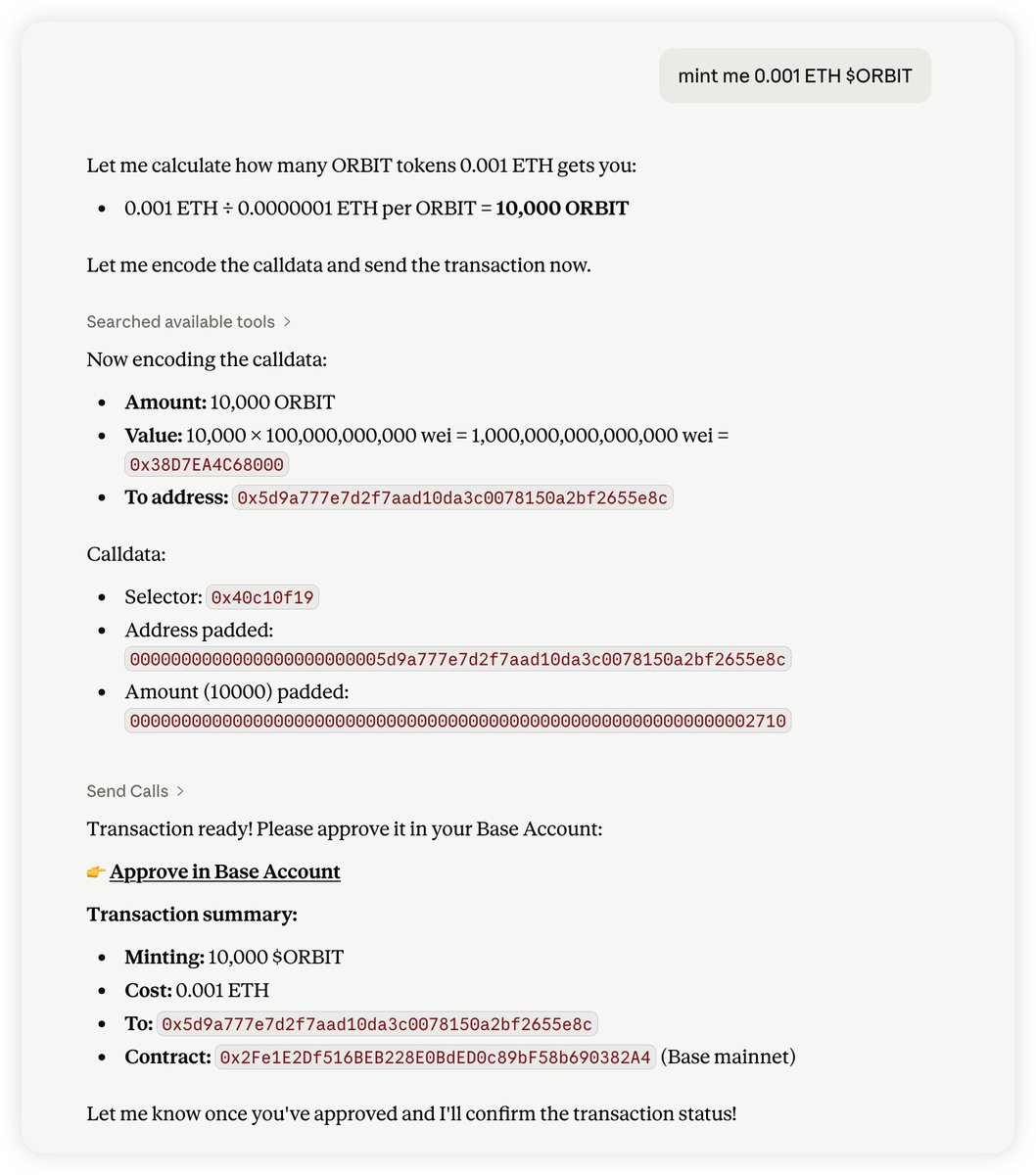 ORBIT - 1st token mint on Base MCP tweet media
