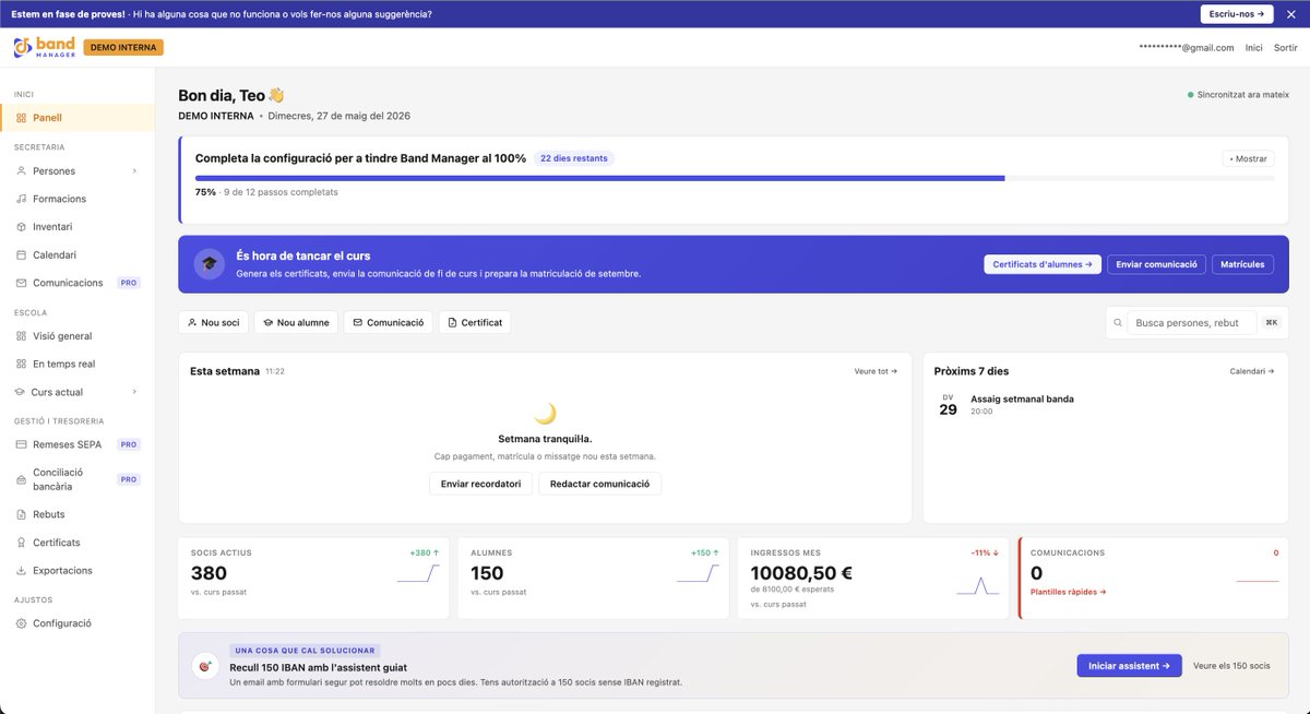 TeoAtienza's tweet photo. Update del tema #buildinpublic. Band Manager sigue evolucionando y ya tenemos dentro los 2 primeros usuarios beta.

Recogiendo feedback y puliendo cosas para abrirlo pronto al resto del mundo.

[1/2] https://t.co/P6p7iYplCg