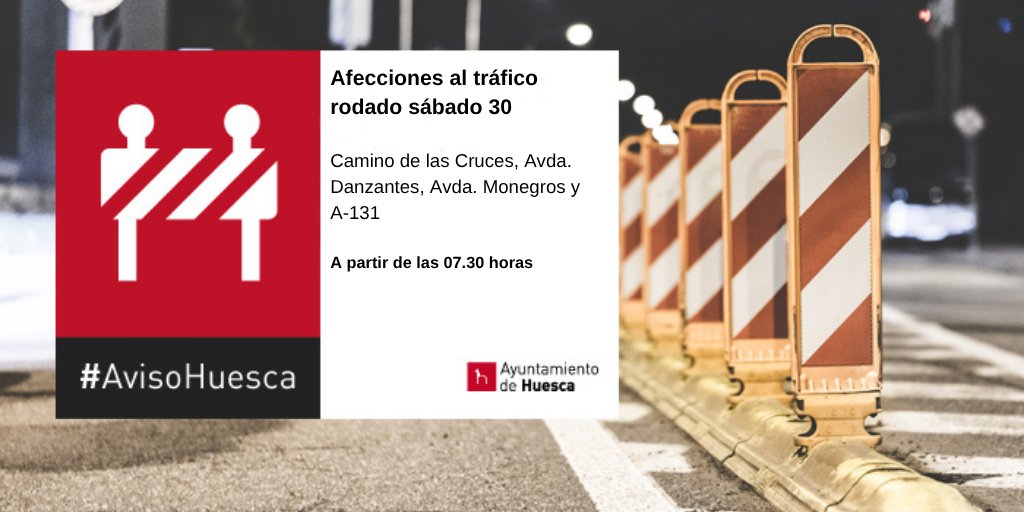 aytohuesca's tweet photo. 📣 #AvisoHuesca 🚴‍♀️Afecciones al tráfico con motivo de la carrera cicloturista "La Magia del Grial", este sábado 30 de mayo desde las 07.30 horas 

❌ El Camino de las Cruces, Av. Danzantes, Av. Monegros y la A-131 sufrirán cortes al tráfico rodado

+ info: https://t.co/KX3mLT4MNQ https://t.co/UJnJAoQtVg