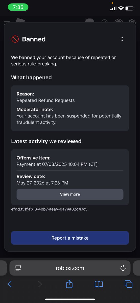 ShawTaimana's tweet photo. I just got banned on my Roblox account for something that happened last year💔 I can’t see more information nor do I remember what even happened😭 #help #roblox #appealed #shocked #clueless #lost #whatdidido #imsorry #iwantmyaccountback #HELP https://t.co/dRbj3wxxt1